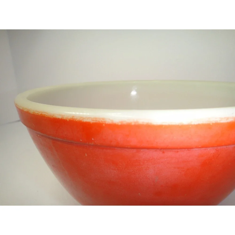 Vintage Pyrex Red Orange Milk Glass Mixing Bowl 7 Inch Round Retro Kitchenware